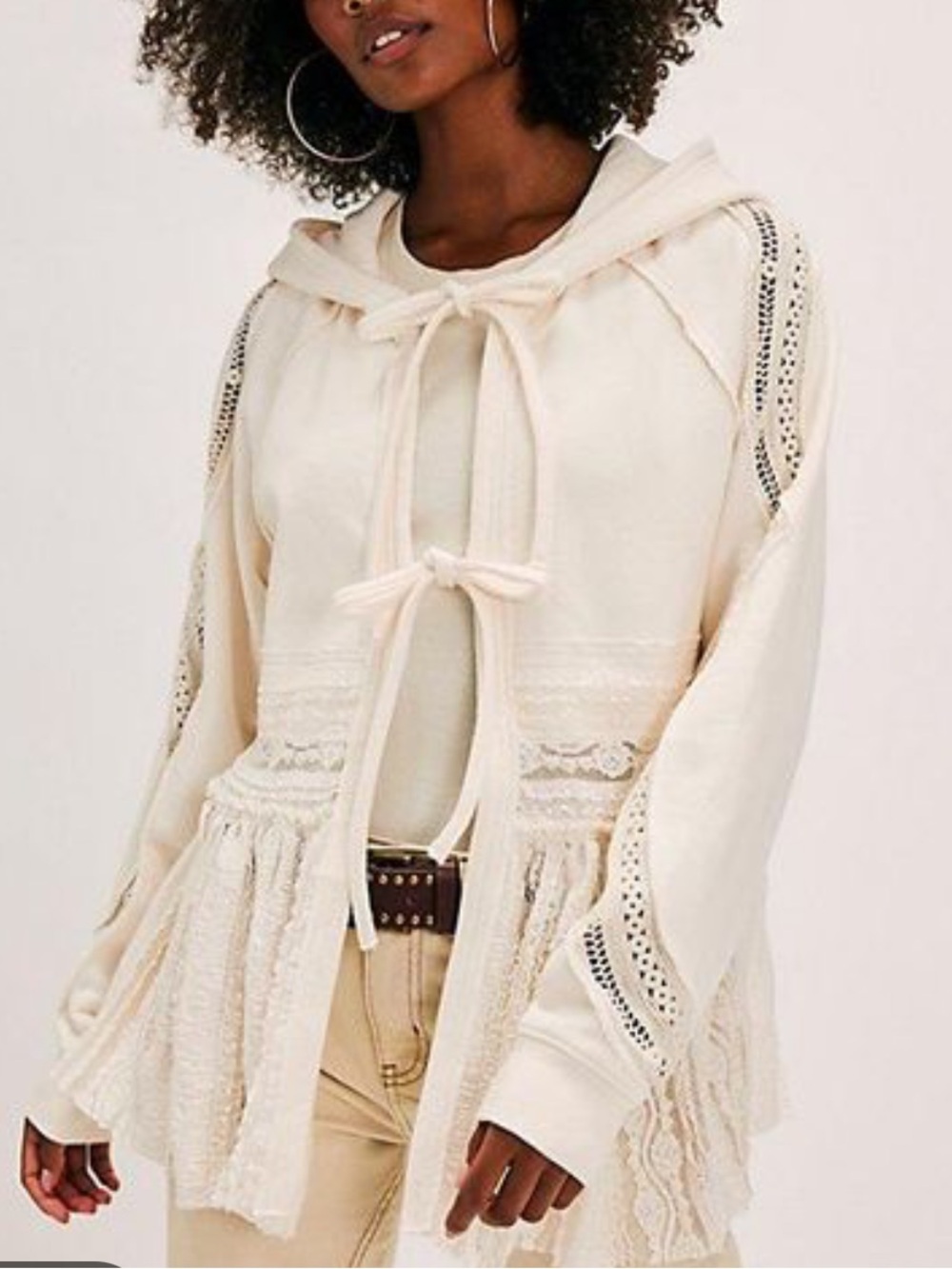 NWT Free People Candy Lace Trimmed Sweatshirt in Natural Size XS